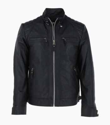 Men's Leather Biker Jacket Black Charlotte