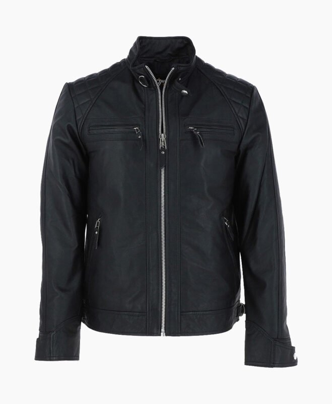 Men's Leather Biker Jacket Black Charlotte