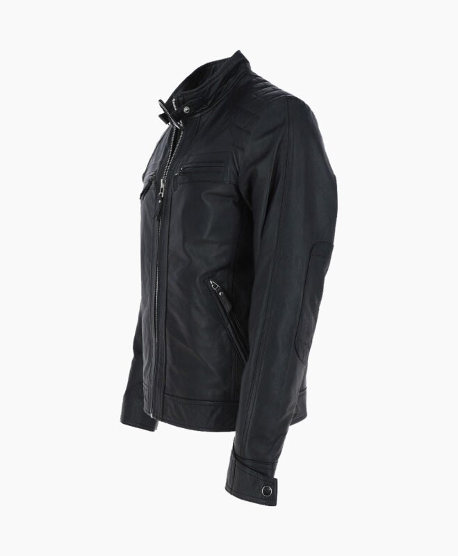 Men's Leather Biker Jacket Black Charlotte