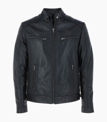 Men's Leather Biker Jacket Black Dallas