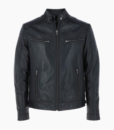 Men's Leather Biker Jacket Black Dallas