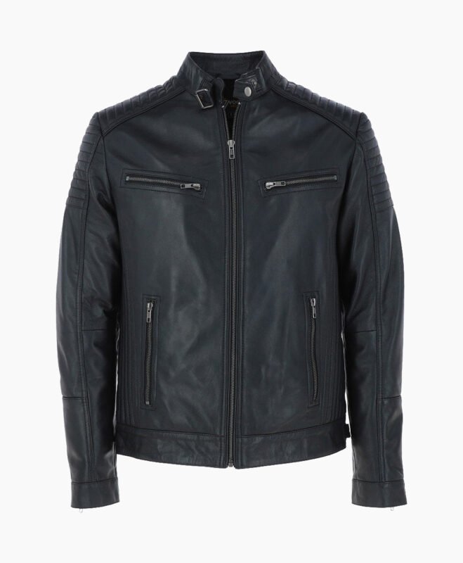 Men's Leather Biker Jacket Black Dallas