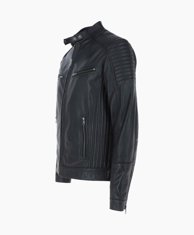 Men's Leather Biker Jacket Black Dallas