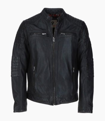 Men's Leather Biker Jacket Black Jackson