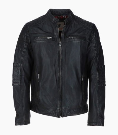 Men's Leather Biker Jacket Black Jackson