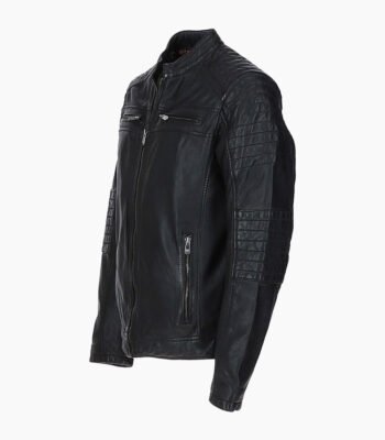 Men's Leather Biker Jacket Black Jackson
