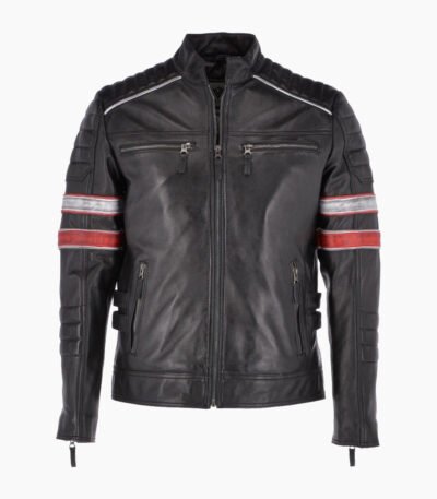 Men's Leather Biker Jacket Black San Diego