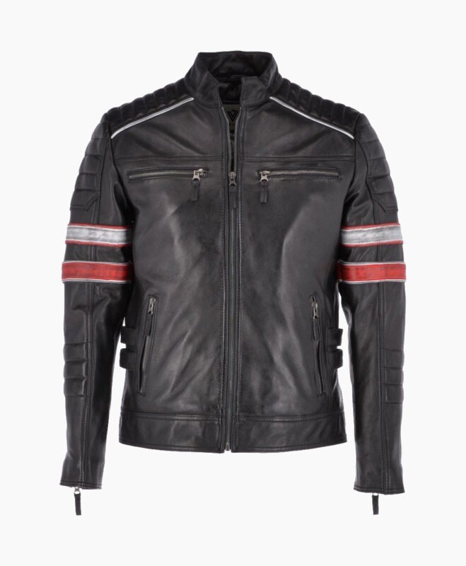 Men's Leather Biker Jacket Black San Diego