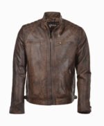 Men's Leather Biker Jacket Brown Charlotte