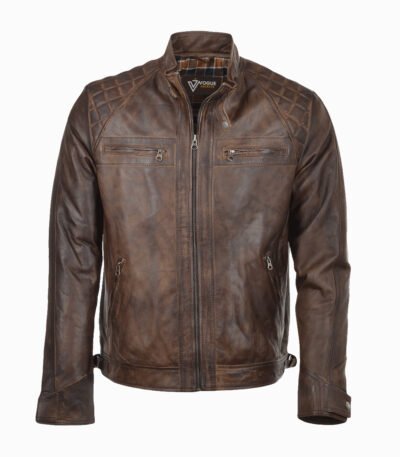 Men's Leather Biker Jacket Brown Charlotte