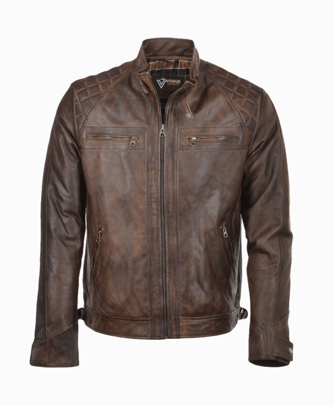 Men's Leather Biker Jacket Brown Charlotte