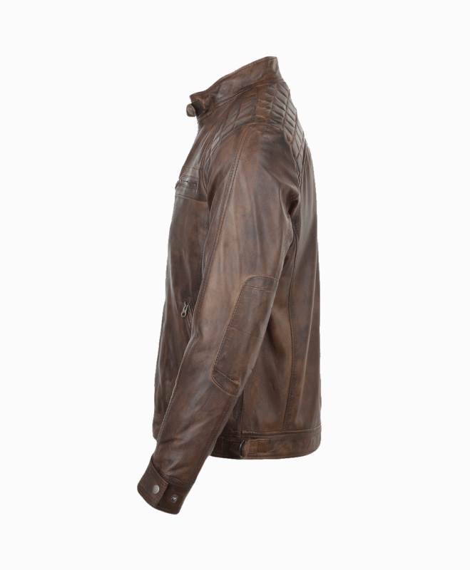 Men's Leather Biker Jacket Brown Charlotte