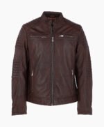 Men's Leather Biker Jacket Brown Jackson