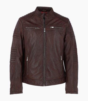 Men's Leather Biker Jacket Brown Jackson