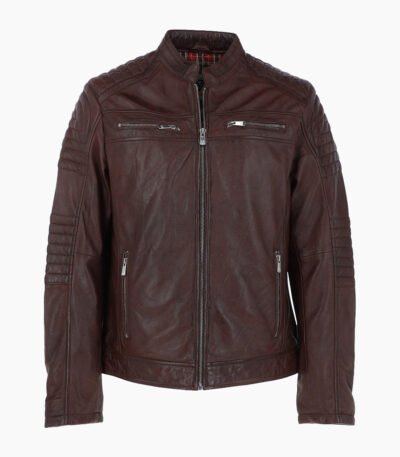Men's Leather Biker Jacket Brown Jackson