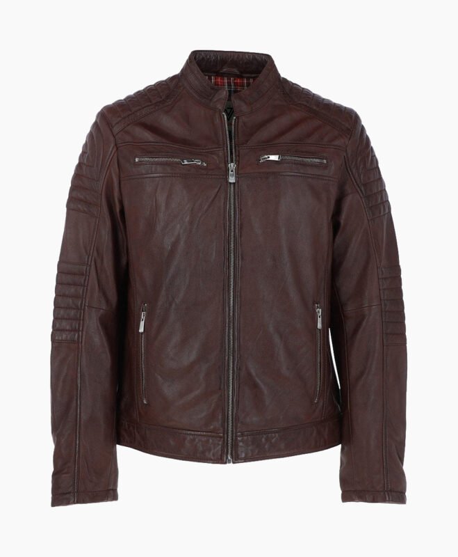 Men's Leather Biker Jacket Brown Jackson