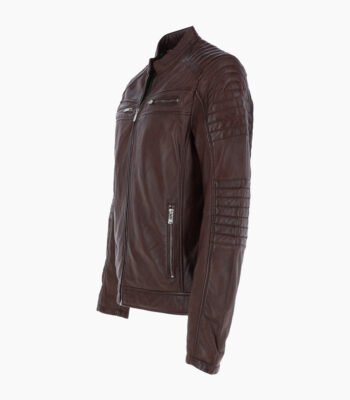 Men's Leather Biker Jacket Brown Jackson