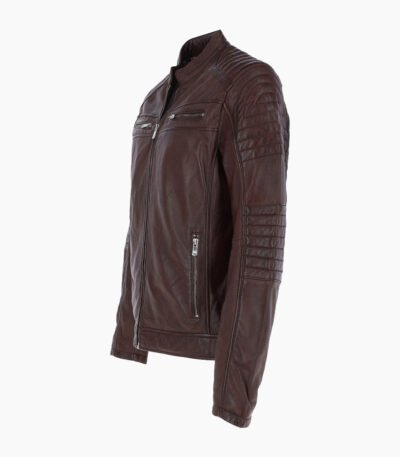 Men's Leather Biker Jacket Brown Jackson