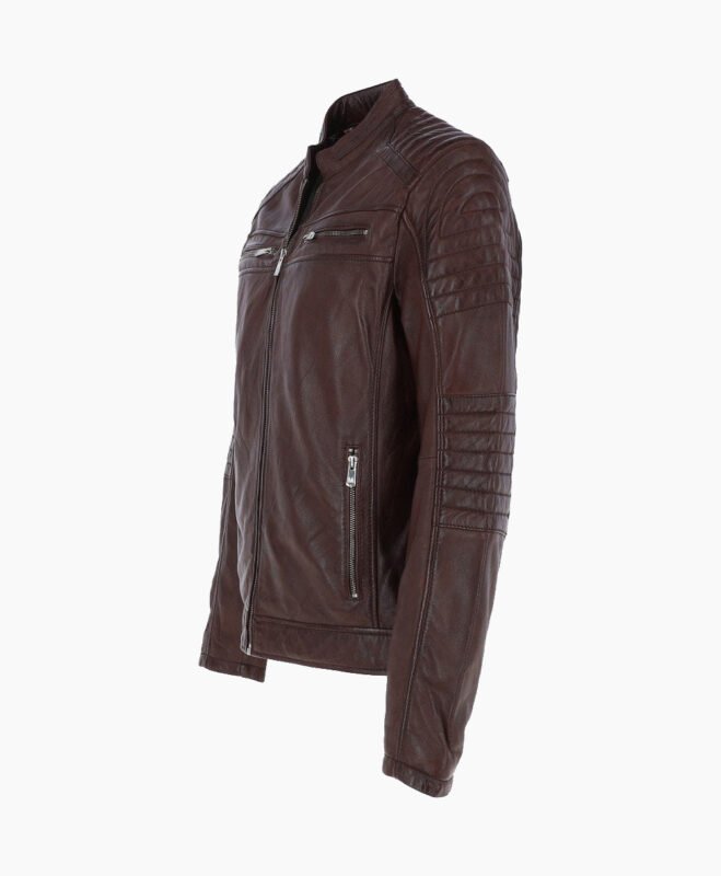Men's Leather Biker Jacket Brown Jackson