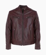 Men's Leather Biker Jacket Burgundy Dallas