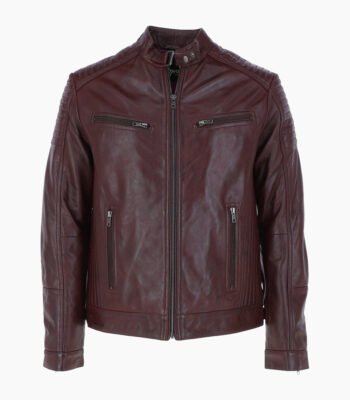 Men's Leather Biker Jacket Burgundy Dallas