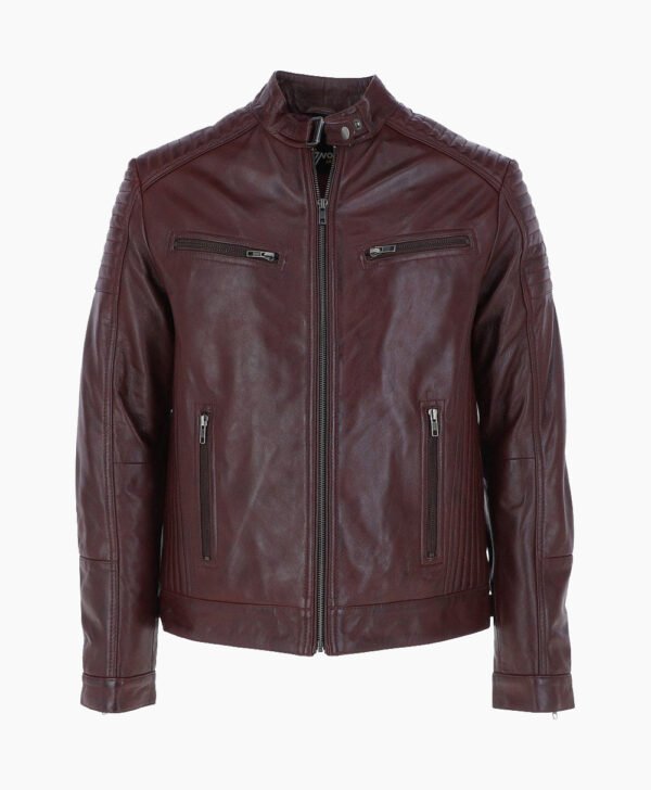 Men's Leather Biker Jacket Burgundy Dallas