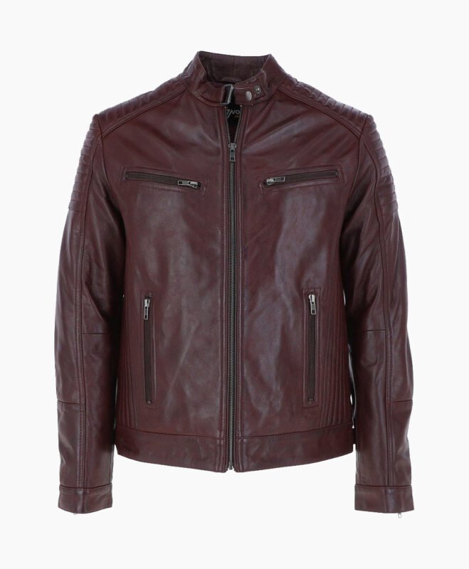 Men's Leather Biker Jacket Burgundy Dallas