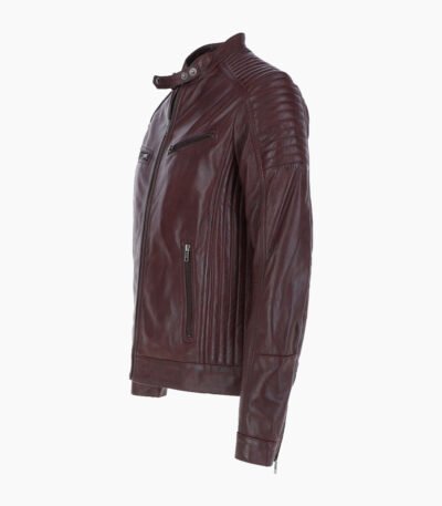 Men's Leather Biker Jacket Burgundy Dallas