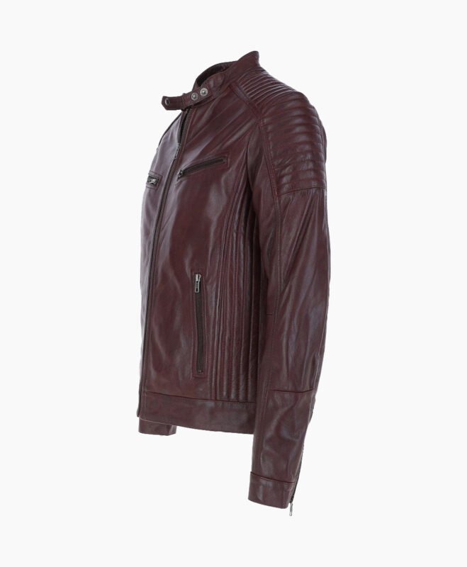 Men's Leather Biker Jacket Burgundy Dallas