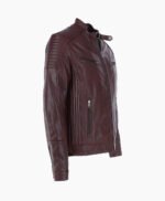 Men's Leather Biker Jacket Burgundy Dallas