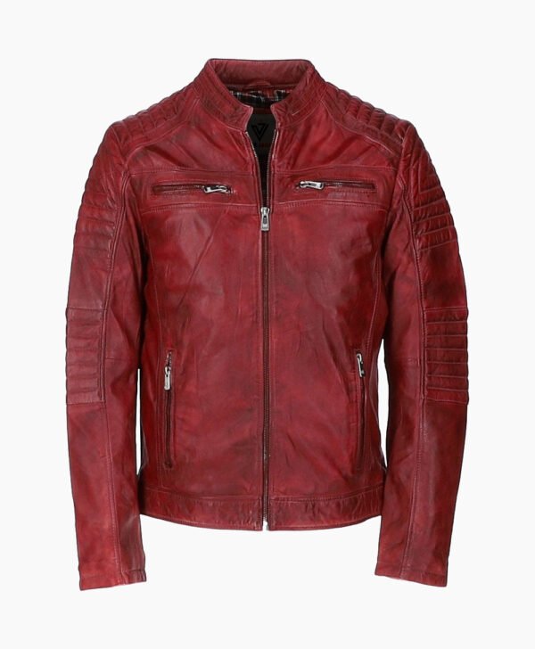 Men's Leather Biker Jacket Red Jackson