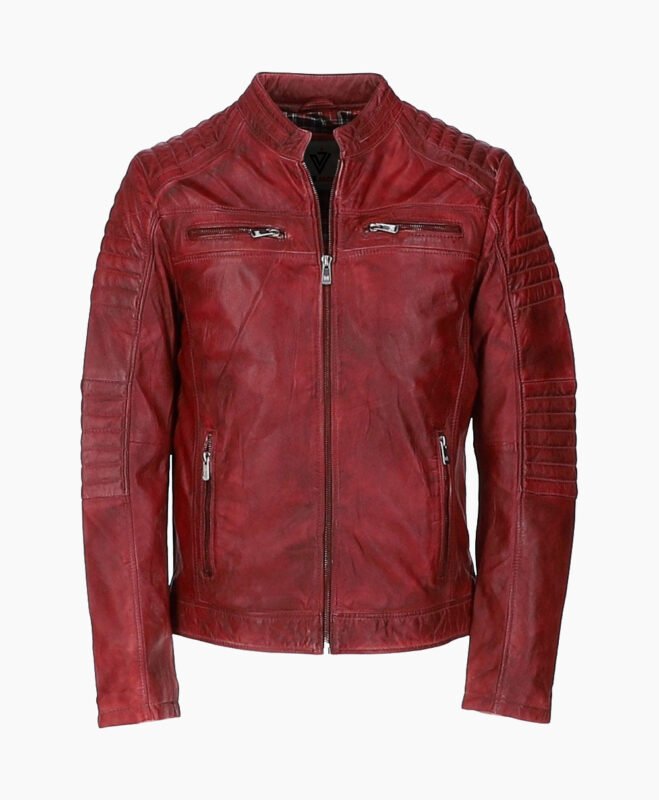 Men's Leather Biker Jacket Red Jackson