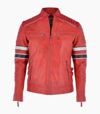 Men's Leather Biker Jacket Red San Diego