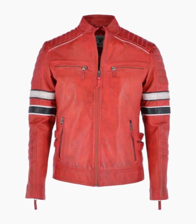 Men's Leather Biker Jacket Red San Diego