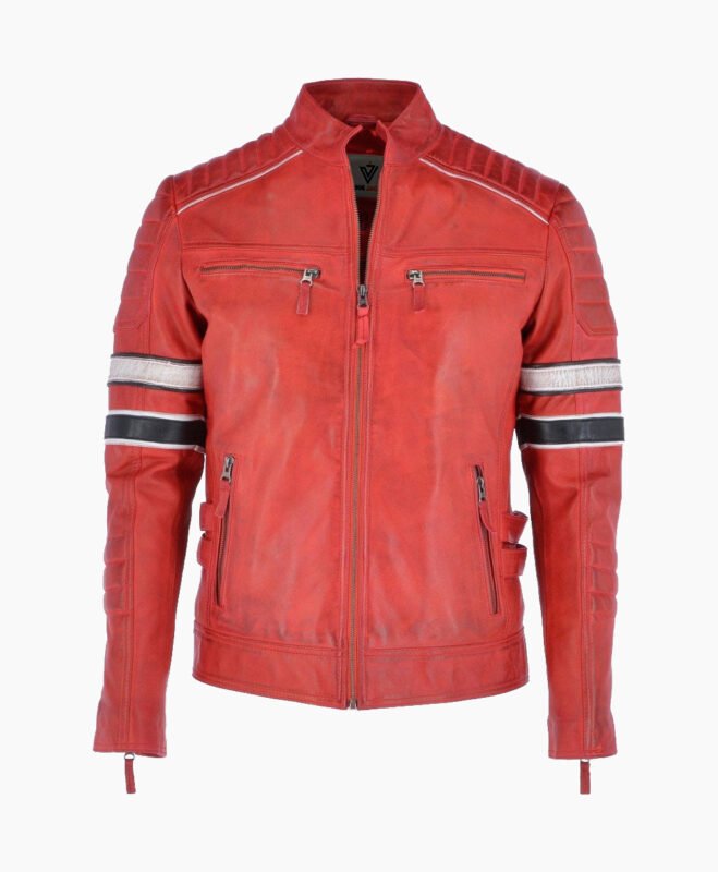 Men's Leather Biker Jacket Red San Diego