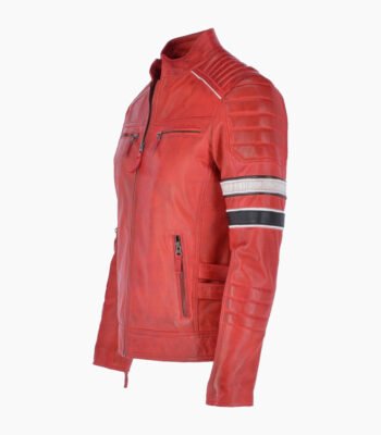 Men's Leather Biker Jacket Red San Diego