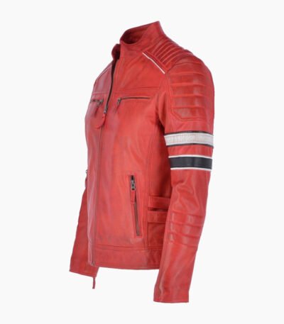 Men's Leather Biker Jacket Red San Diego