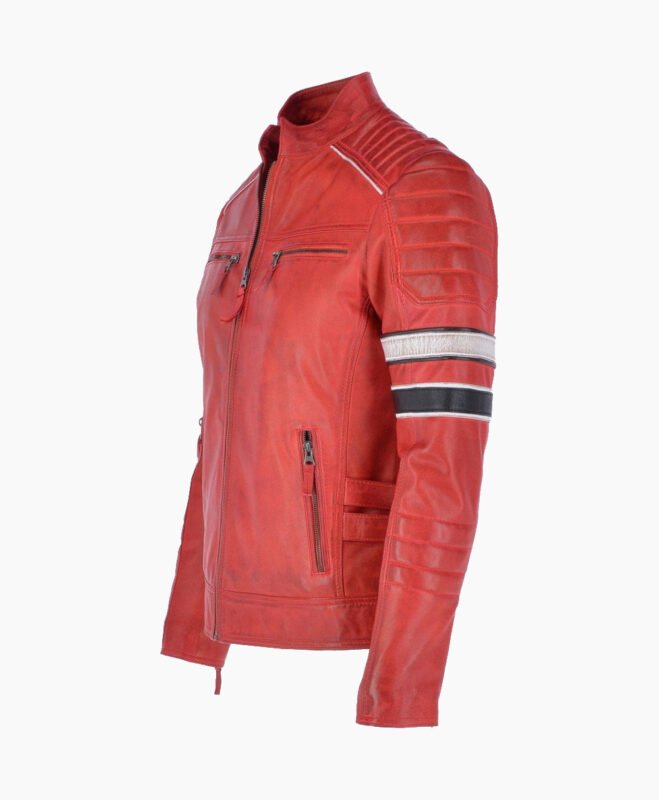 Men's Leather Biker Jacket Red San Diego