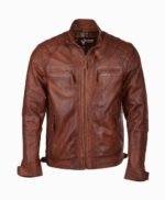 Men's Leather Biker Jacket Tan Charlotte