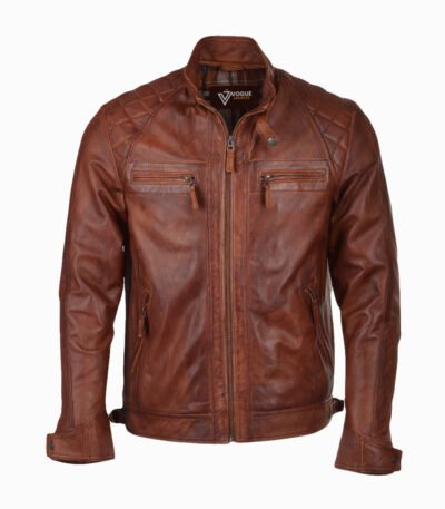 Men's Leather Biker Jacket Tan Charlotte