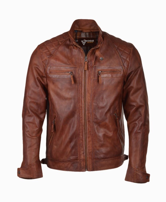 Men's Leather Biker Jacket Tan Charlotte