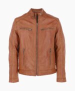 Men's Leather Biker Jacket Tan Dallas