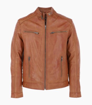 Men's Leather Biker Jacket Tan Dallas