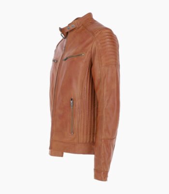 Men's Leather Biker Jacket Tan Dallas