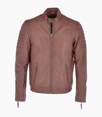 Men's Leather Biker Jacket Tan Phoenix