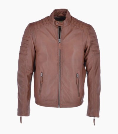 Men's Leather Biker Jacket Tan Phoenix