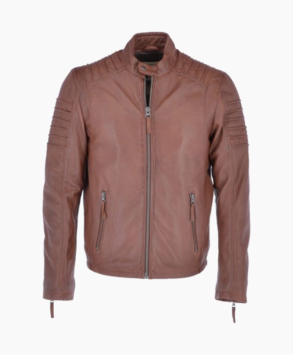Men's Leather Biker Jacket Tan Phoenix
