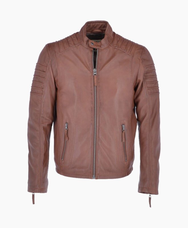 Men's Leather Biker Jacket Tan Phoenix