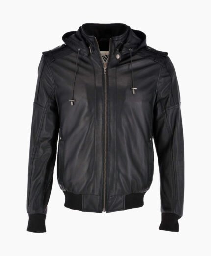 Leather Hooded Bomber Jacket Gray Abilene | Vogue Jacket