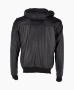 Men's Leather Hooded Bomber Jacket Black Abilene